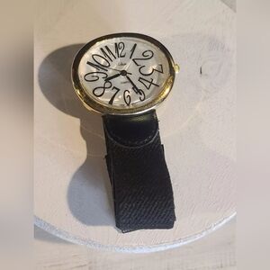 Collezio Gold Tone Case Watch Velcro Black Band Wristwatch *Read DETAILS